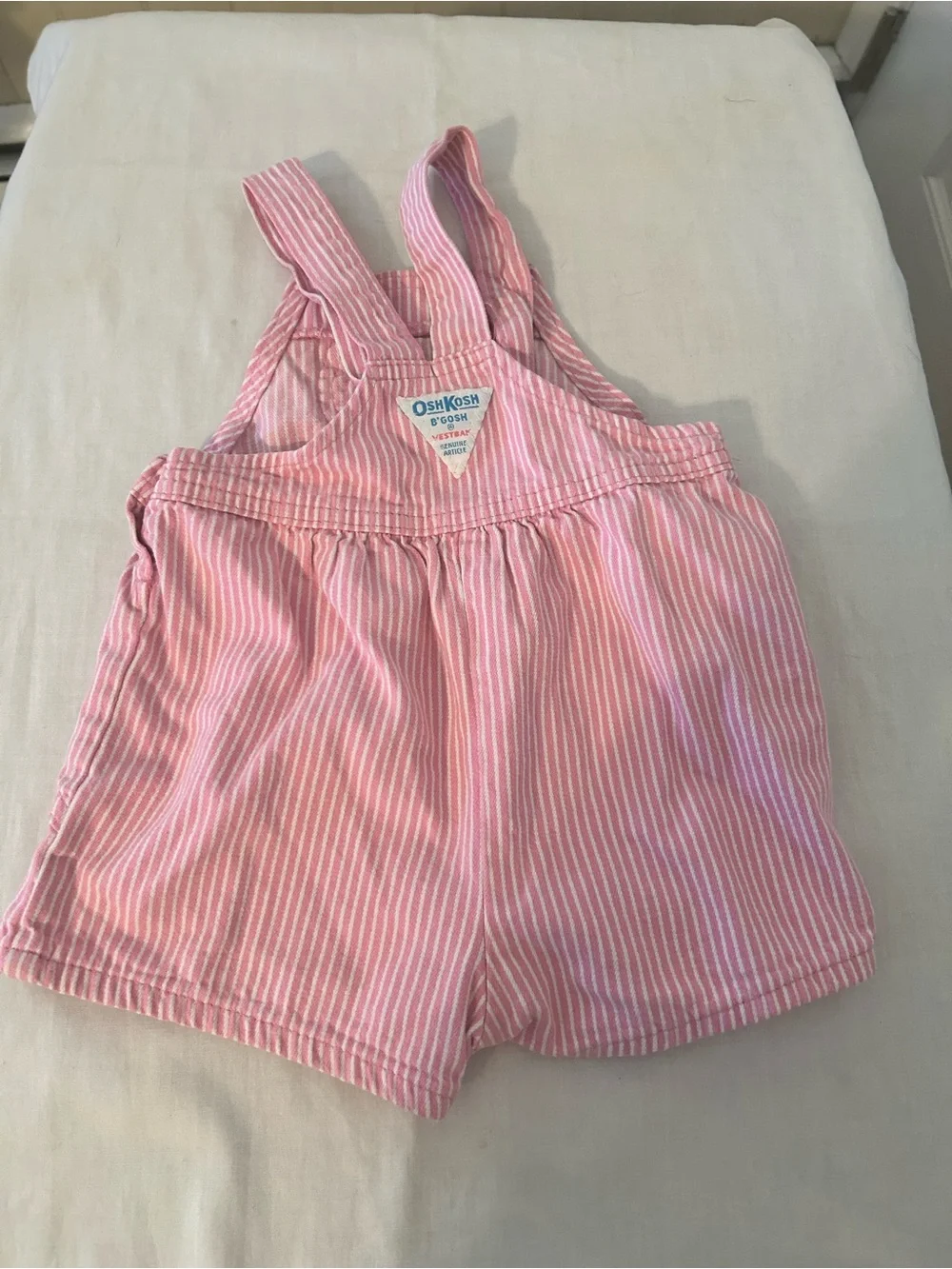 VTG 1993 OshKosh B'gosh Pink/White Railroad Stripe Shortalls/Size 2T Made In USA